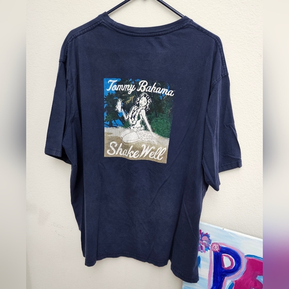 Vintage Tommy Bahama Dark Blue Graphic Tee 3XL SHAKE WELL - Picture 1 of 9
